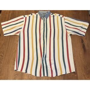 Halifax‎ Outfitters Multicolor Stripe Button Down Shirt Denim Collar Size L